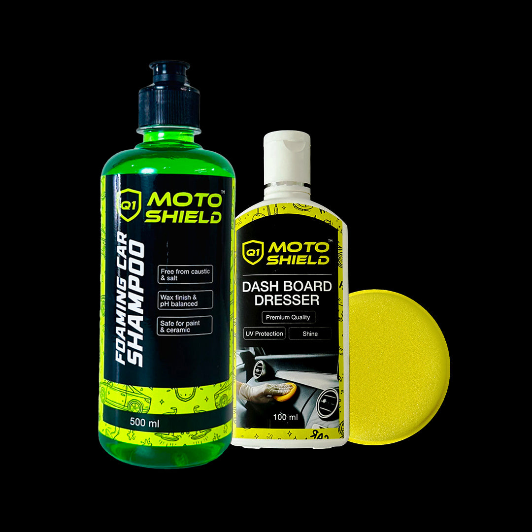 Moto Shield Ultimate Car Care Trio (Shampoo + Dashboard Dresser + Applicator)
